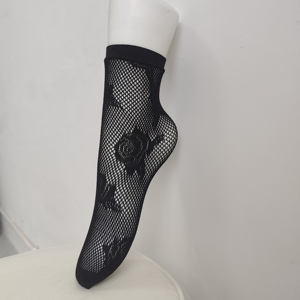 Calzini Shorts a rete <span class=keywords><strong>con</strong></span> Logo personalizzato da donna <span class=keywords><strong>con</strong></span> motivo a rosa elastico alla caviglia <span class=keywords><strong>calze</strong></span> a rete nere - Product Image 5