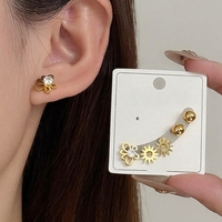 Ensemble de boucles d'oreilles en acier inoxydable plaqué or, cœur, lune, trèfle à quatre feuilles, papillon, couronne, 6 pièces, bijoux pour femmes