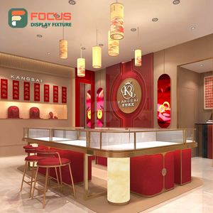 Wooden Jewelry Counter <b>Glass</b> Display Cabinet LED Light High End Jewelry Display <b>Shelf</b> Luxury Display Cabinet - Product Image 1