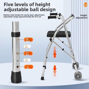 Déambulateur à main pour personnes âgées avec chariot de marche, cadre en acier inoxydable, siège en PU, réglable en hauteur sur 5 niveaux, aide à la marche et à la rééducation - Product Image 4