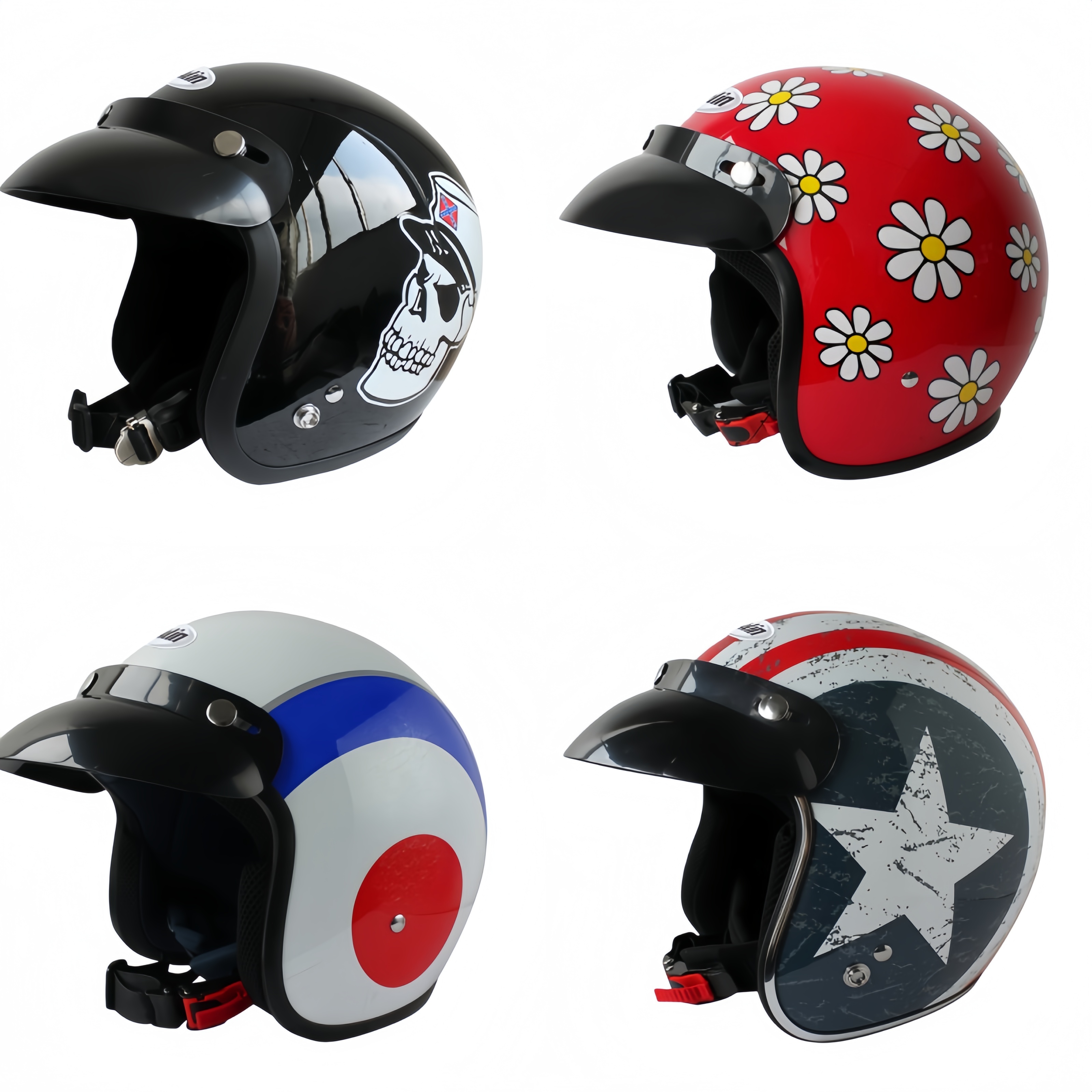 Open Helmet Motorcycle Half Helmet DOT/ECE Approved Motorcycle Crash Helmet With Sun Visor Retro Vintage Style Motor Vespa Jet Helmet For Children Youth Men Women A,XL=59~60cm