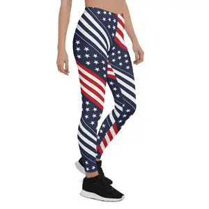 Calças de ioga com estrela e listras para mulheres, calças patriotas para o Dia da Independência e o Quarto de Julho, com logotipo personalizado