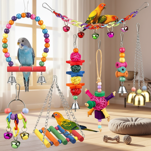 Hot Sale Luxury Eco-Friendly 9 Pack Bird Swing Natural Wood Cotton Rope Stand Hanging Perch <strong>Parrot</strong> Chewing <strong>Toys</strong> Bite-Resistant - Product Image 1