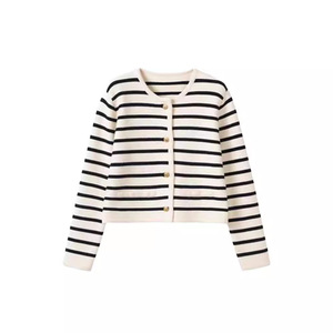 <span class=keywords><strong>Cardigan</strong></span> <span class=keywords><strong>court</strong></span> tricoté en laine cirée rayé <span class=keywords><strong>rouge</strong></span> et blanc pour <span class=keywords><strong>femme</strong></span>, style décontracté, collection automne 2025, effet rajeunissant - Product Image 5