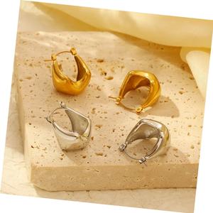 ต่างหูทรงตะกร้าสแตนเลสชุบทอง 18K ดีไซน์ทันสมัยสำหรับผู้หญิง แฟชั่นขายส่ง เครื่องประดับรูปตัวยู - Product Image 1