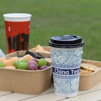 Gobelets en papier à double paroi personnalisés de qualité alimentaire 8oz/14oz/16oz, recyclables, jetables, à emporter avec couvercle et manchon pour boissons chaudes/froides, café