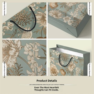 Bolsa de Regalo Blanca <span class=keywords><strong>Retro</strong></span> con Estampado Floral de Aves, Bolsa de Compras de Alta Gama, Papel Grueso, Personalizable - Product Image 3
