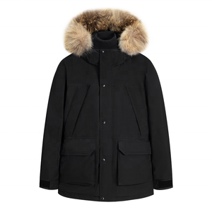 Parka de plumón de pato y ganso tejida para hombre, Abrigo acolchado grueso con contenido de plumón 90% con capucha de piel, método de impresión de demanda personalizada - Product Image 4