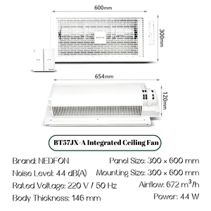 Ventilateur de plafond intégré pour cuisine NEDFON BT27JX‑A BT57JX‑A BT10‑4S 220V 50Hz Ventilateur de refroidissement sans conduit - Product Image 4