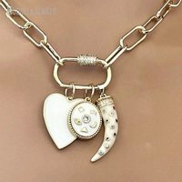 NM50718 Unique Trombone Chaîne Serrure Fermoir Collier Émail CZ Micro Pave Tusk Corne de Taureau Charme Coeur Pendentifs Collier Pour Femmes