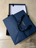 Ensemble de boîte cadeau et sac en papier bleu marine personnalisé de luxe avec logo pour mariage, anniversaire, cadeau