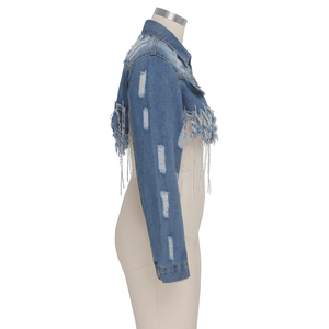 Vendita calda Jeans <span class=keywords><strong>giacca</strong></span> cappotto signore nappe azzurre bottone lavato giacche di Jeans Casual da <span class=keywords><strong>donna</strong></span> corte - Product Image 5