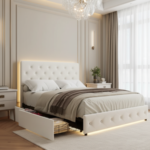 <span class=keywords><strong>Cama</strong></span> de plataforma tapizada moderna de tamaño completo con botones de hierro, cuero sintético, ajustable, con almacenamiento y cajones laterales para dormitorio, venta al por mayor - Product Image 4