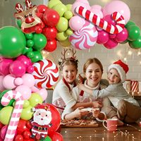 Kit d'arche de Noël, guirlande de ballons en latex rouge, rose et vert pour fête de Noël avec ballon en forme de canne à bonbons pour les fêtes