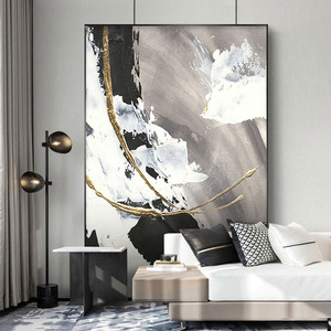Pintura al óleo abstracta moderna blanca y negra grande personalizada textura lienzo minimalista pintado a mano decoración digital para el hogar tipo impreso - Product Image 2