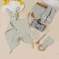 Ensemble de chaussettes en mousseline pour bébé, foulard triangulaire absorbant en pur coton pour nouveau-né, bandeau et bavoir solide pour la salive