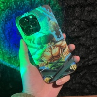2023 Double face Film couvrant + bouton en métal + lumière bleue Anime dessin animé Zoro coque de téléphone pour iPhone 14 Pro Max 13 Pro IMD couverture arrière