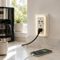 Multiprise intelligente 7 prises avec protection USB-C, adaptateur mural, rallonge de prise US pour la maison