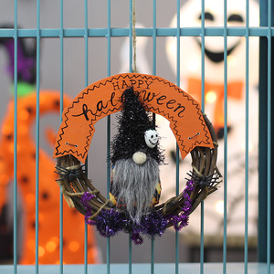 Halloween Decorations Vine Wreaths With Gnomes <b>Round</b> Indoor Wall Hangings For Halloween Party Decoration - Product Image 3