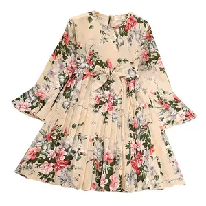 Girl's Vintage Flowers Long Sleeves Dress American European Popular Girl's Nice Dress for 4-12Y Children