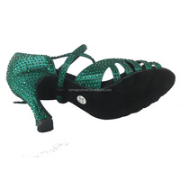 Chaussures de danse latine à talon personnalisées avec strass scintillants vert foncé pour femmes, semelle souple, 9 cm, chaussures de danse classique, livraison directe