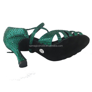 Customized <strong>Sparkly</strong> Rhinestone Dark Green New Dance Latin Heel <strong>Shoes</strong> for Ladies Soft Sole 9CM Classical Dance <strong>Shoes</strong> Dropshipping - Product Image 4