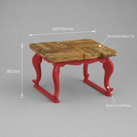 Table d'appoint carrée en bois rustique minimaliste avec pieds en métal rouge courbés pour chambre à coucher, salon et espaces commerciaux