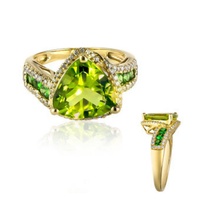 Anillos Modernos Clásicos y Elegantes con Corte Ovalado de Peridoto Creado en Laboratorio, con Diamantes y Baño de Oro de 14K