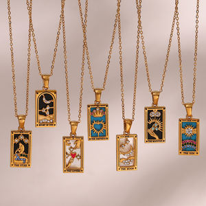 Colgante Rectangular de acero inoxidable chapado en oro de 18K para mujer, colgante de lujo para amantes de las estrellas y la luna, collar de tarjeta de Tarot, joyería - Product Image 2