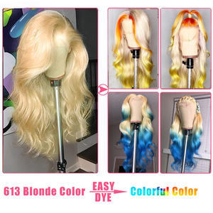 Perucas de Cabelo Humano com Cores Ombre em 3 Tons, Raízes Loiro 613 e Pontas Pretas, Peruca Lisa e Ondulada, Cor 613 a Marrom a Preto - Product Image 5