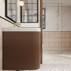 Mobile <span class=keywords><strong>Bagno</strong></span> Sospeso Marrone Scanalato con Specchio e Lavabo in Ceramica Bianca - Vendita all'Ingrosso - Product Image 6