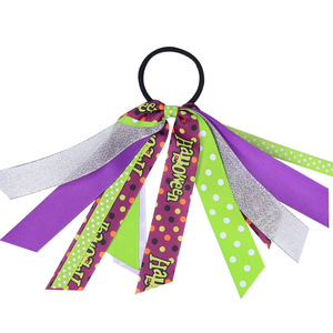 Elastici per capelli con nastro per bambini, fasce per capelli con motivo zucca colorata di Halloween, 5 colori, anelli per capelli per ragazze, accessori morbidi per capelli - Product Image 5