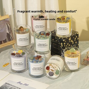 เทียนหอมอโรมาเธอราพีทำมือคุณภาพสูงจากขี้ผึ้งถั่วเหลืองแบบเป็นมิตรต่อสิ่งแวดล้อมในขวดแก้ว ไส้เทียนทำจากฝ้าย 100% ประดับคริสตัลสโตน เหมาะสำหรับงานปาร์ตี้ทันสมัย ขายส่ง - Product Image 2