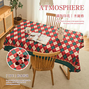 Nappe de Noël à carreaux en TPU, rectangulaire, imperméable, résistante à l'huile, décorative pour la maison, motif quadrillé imprimé - Product Image 1