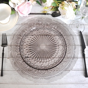 Platos de Presentación Redondos de Cristal <span class=keywords><strong>Rosa</strong></span> Grabado, Estilo Vintage, Ecológicos, de 13 Pulgadas, para Bodas, Venta al Por Mayor - Product Image 3
