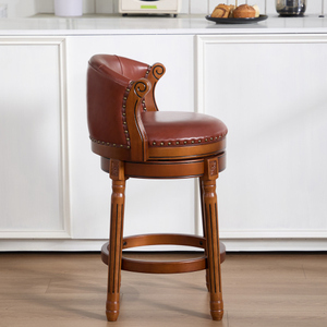 Modern Genuine Leather Wooden <b>Bar</b> <b>Stools</b> with Backrest for Home Kitchen Dining Room Cafe-<b>Bar</b> Height - Product Image 6