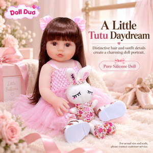 Muñeca Duo Personalizada de Silicona de Cuerpo Completo de 18 Pulgadas, Muñeca Reborn con Cabello Castaño y Tutú Rosa, Regalo de Navidad Personalizado para Niños - Product Image 1