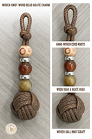 Pendentif tressé fait main avec perles en bois et breloque en agate 73x22mm, accessoire de sac, décoration de lacet