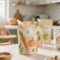 Pochette de support liquide biodégradable avec bec 250Ml 500Ml Pochette d'assaisonnements de ketchup de qualité alimentaire en papier kraft avec estampage à l'or