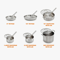 Batterie de cuisine triplement en acier inoxydable de haute qualité 10 pièces au design classique sans revêtement batterie de cuisine en acier inoxydable