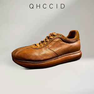 Zapatillas Retro de cuero de piel de caballo para hombre, zapatos deportivos informales con cordones, suela gruesa, tacón bajo, uso diario, gris elefante, marrón, negro - Product Image 2