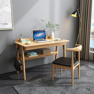Solid Wood <b>Desk</b> With Bookshelf 0.8m 1m 1.2m 1.4m Natural Walnut Color Home Office Study <b>Computer</b> <b>Desk</b> Chair Set - Product Image 3