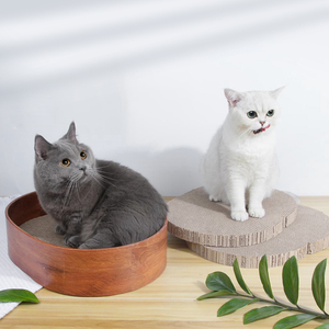 Premium 3 in 1 Moderner Katzen Cat Scratcher Lounge Oval & Kreis Form Holzkorn desain Dengan daur ulang-bahan untuk penggunaan dalam ruangan - Product Image 6
