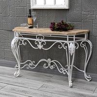 Table console vintage antique blanche rustique de style européen français en bois massif et MDF pour appartement, salles à manger, rangement, montage facile