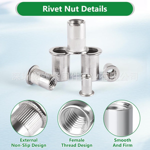 304 Stainless Steel Flat Head Rivet Nuts M3 M4 M5 M6 M8 Metric Threaded Insert Assortment 100pcs - Product Image 2