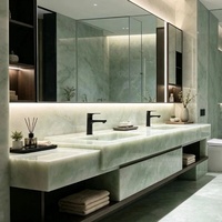 Comptoir de cuisine et salle de bain en onyx vert, texture jade naturelle translucide, résine moderne de luxe, taille sur mesure