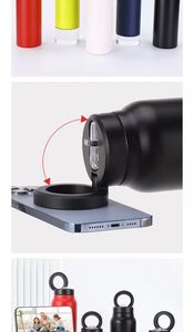 Bouteille d'eau isotherme moderne et pratique de 24 oz en acier inoxydable avec couvercle magnétique et support pour téléphone - Product Image 3