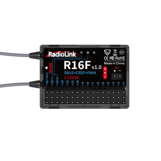 Radiolink R16F 16 Channls 2.4G Gyro RC Receiver Car Voltage Transmission Telemetry 600m Long Range RX Receiver
