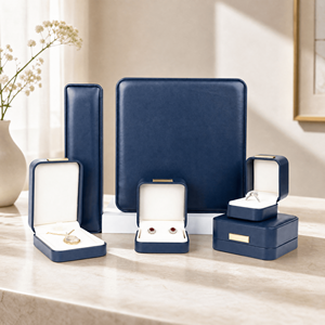 Boîte à bijoux Zebopak en cuir PU bleu saphir, emballage professionnel pour boucles d'oreilles, bagues et colliers - Product Image 1