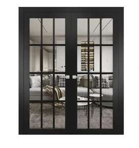 Porta de vidro oscilante de alumínio para interior moderno, porta de vidro para paredes internas à prova d'água, divisória de metal, moldura francesa